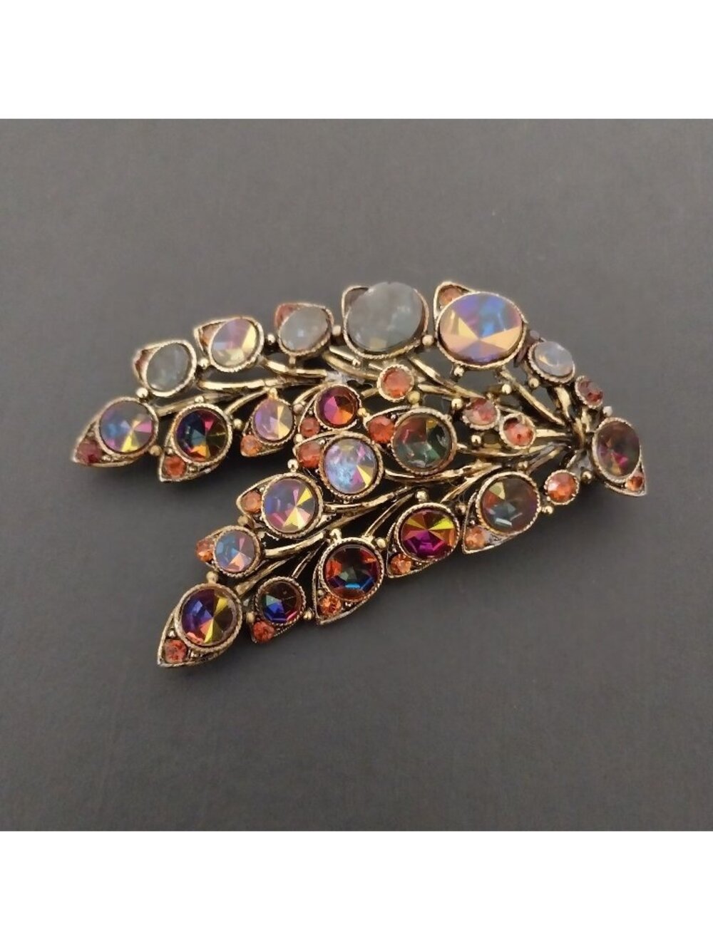 Aurora Borealis Brooch With Flat Top Inverted Rhinestones